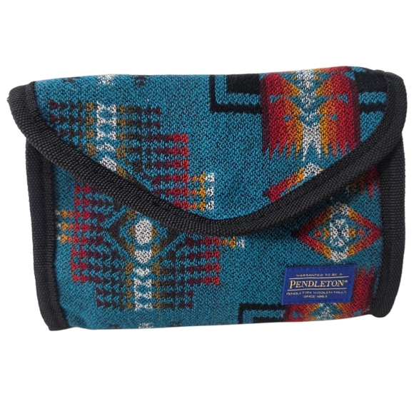 Pendleton Wool Cosmetic Toiletry Makeup Bag NEW Blue Red Western Aztec - Picture 1 of 15